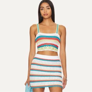 Solid & Striped Crochet Knit Mini Skirt